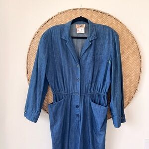 VINTAGE 80’S GENE EWING‎ BIS BIS WRINKLED RICH DENIM DRESS W/ SHOULDER PADS